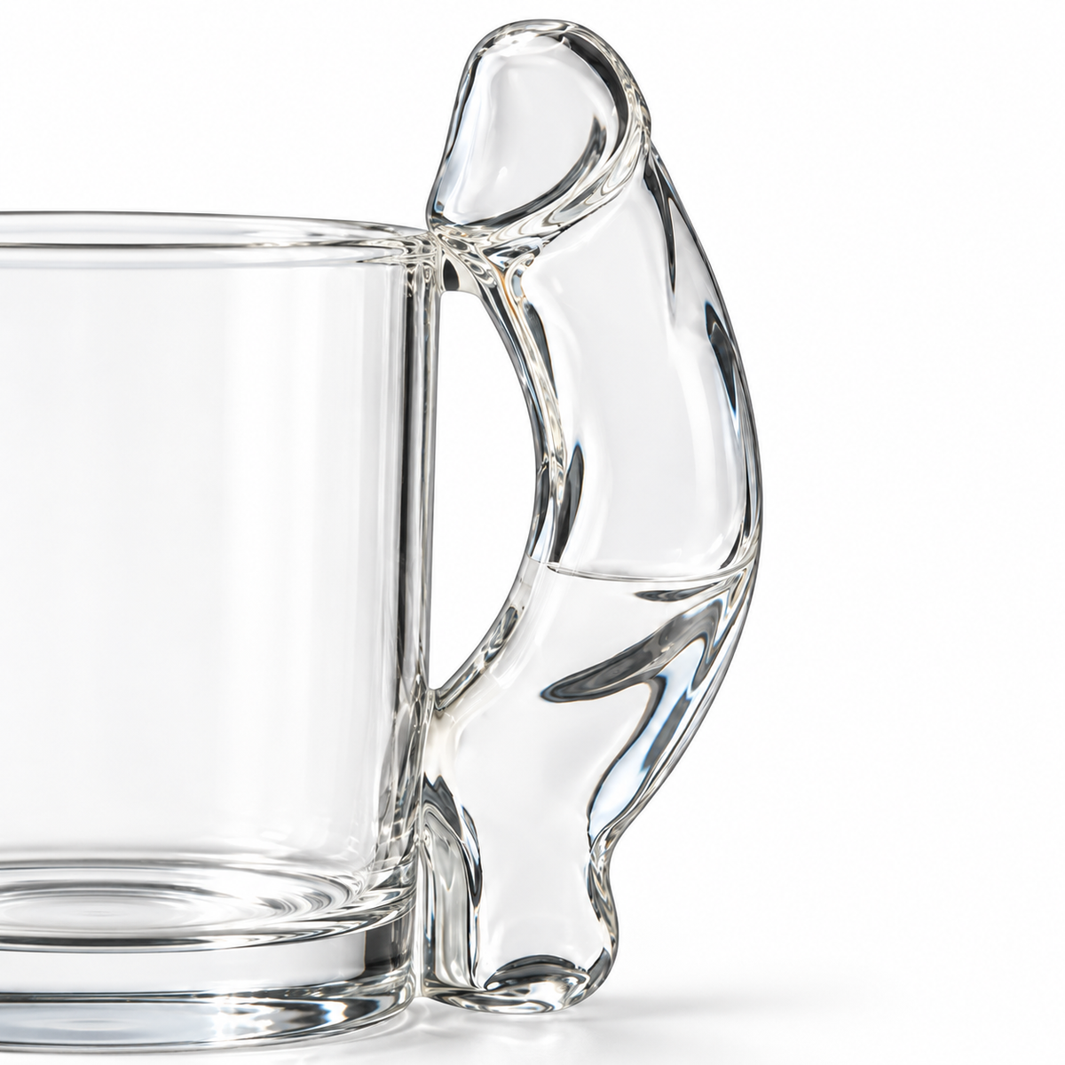 Close-up of the hand-blown D-shaped glass handle