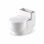 Gold toilet-shaped cat water bowl with lid closed