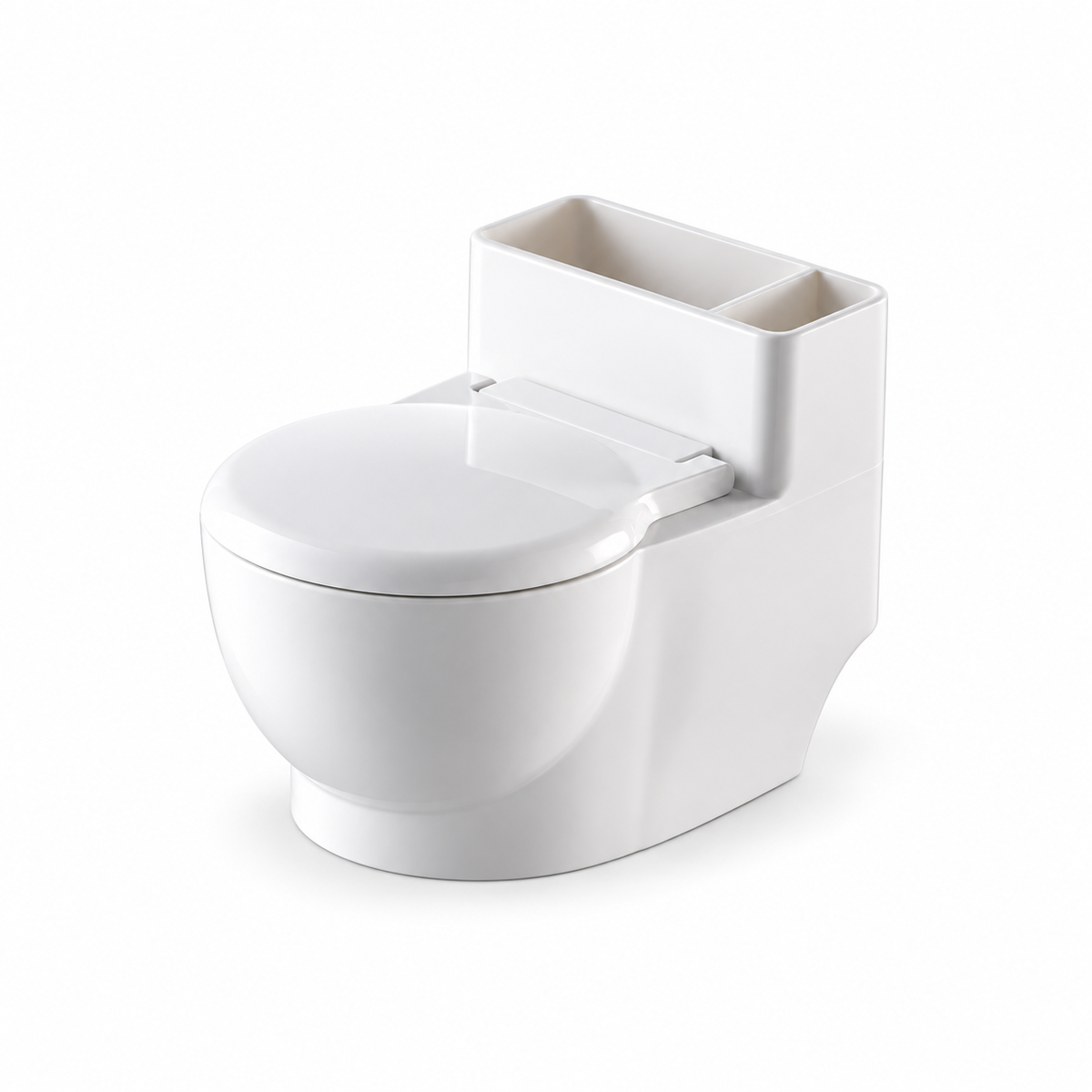 Gold toilet-shaped cat water bowl with lid closed