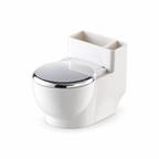 Silver toilet-shaped cat water bowl with lid closed