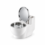 Silver toilet-shaped cat water bowl with removable stainless steel liner